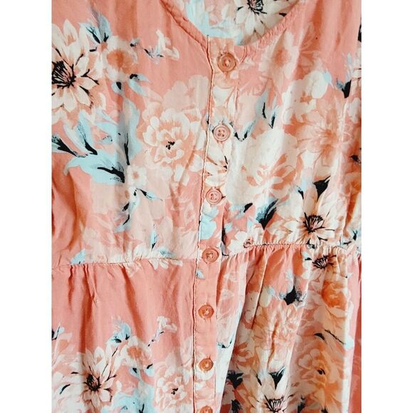 Torrid 3 Blouse Short Flutter Sleeve Baby Doll Pink Floral Gathered Waist Tunic - Picture 4 of 6